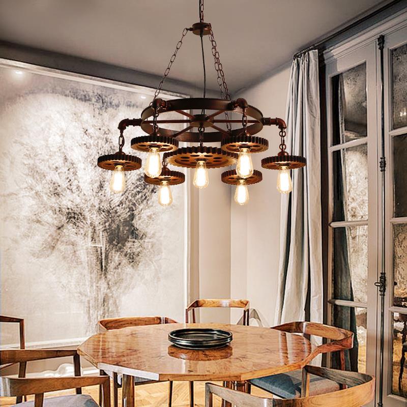 Vintage 3/7-Head Pendant Lighting | Antique Style Dark Rust Metal Chandelier for Restaurants