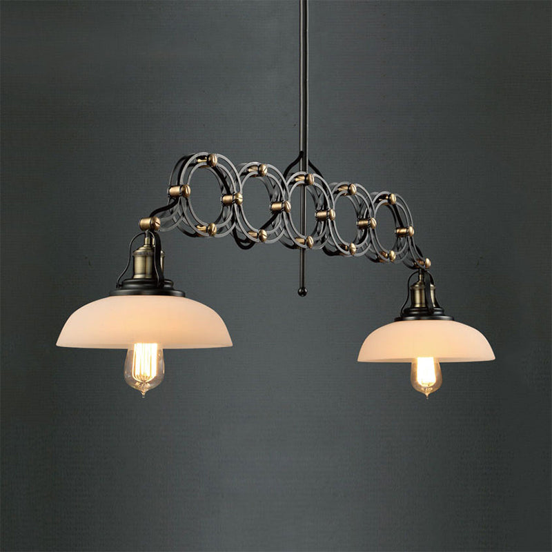 Industrial Opal Glass Pendant Light Kit - Adjustable Dome Design 2 Lights Brass Hanging Lamp For