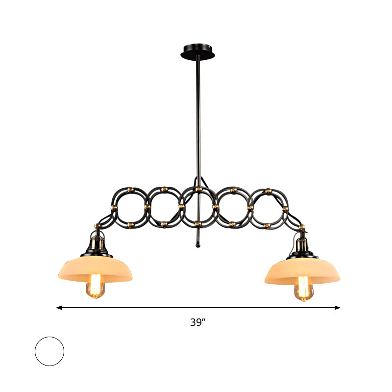 Industrial Opal Glass Pendant Light Kit - Adjustable Dome Design 2 Lights Brass Hanging Lamp For