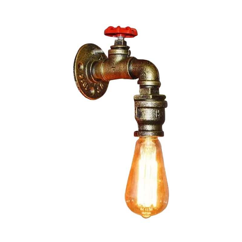 Vintage Gold Water Pipe Wall Mount Lamp With Valve For Restaurants - Metallic Head Lighting