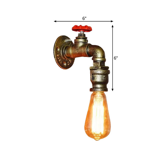 Vintage Gold Water Pipe Wall Mount Lamp With Valve For Restaurants - Metallic Head Lighting