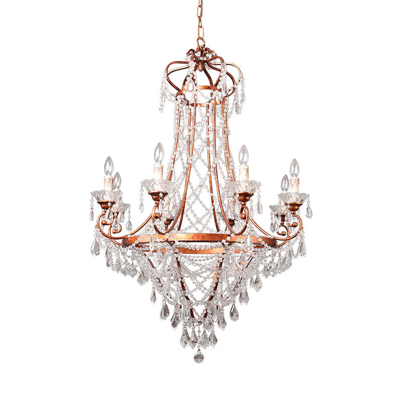 Rustic Countryside 8-Head Crisscrossed Crystal Pendant Chandelier