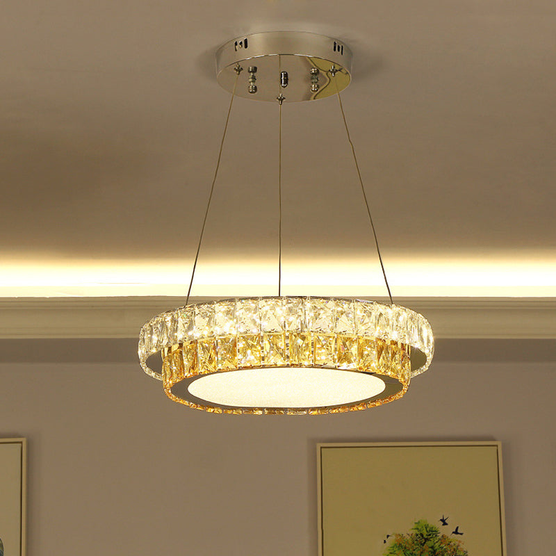 Modern Gold Crystal Embedded LED Chandelier - 2-Tier Round Design for Dining Room - Available in Multiple Sizes (16"/23.5"/31.5" Dia)