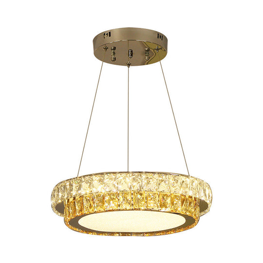 Modern Gold Crystal Embedded 2-Tier Round Led Chandelier - Dining Room Lighting Available In