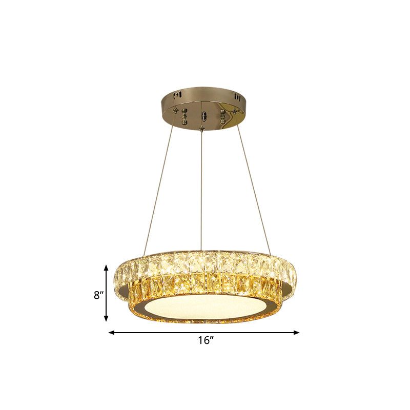 Modern Gold Crystal Embedded LED Chandelier - 2-Tier Round Design for Dining Room - Available in Multiple Sizes (16"/23.5"/31.5" Dia)