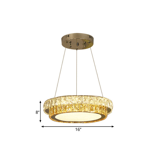 Modern Gold Crystal Embedded 2-Tier Round Led Chandelier - Dining Room Lighting Available In