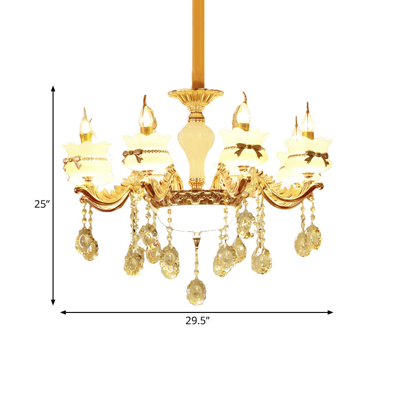 Modern Gold Glass Scalloped Chandelier with Crystal Drop – 6/8-Head Pendant for Restaurants