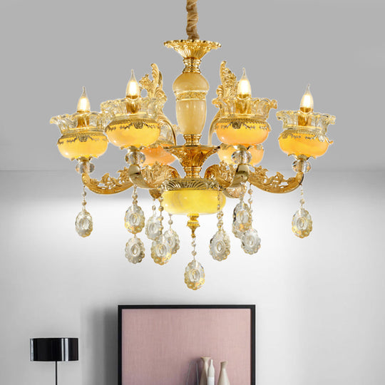 Traditional 6-Light Chandelier with Marble Vase Shade and Crystal Drapes