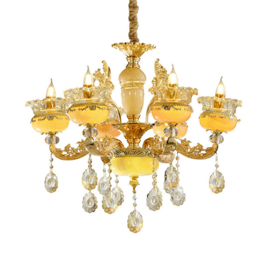 Traditional 6-Light Chandelier with Marble Vase Shade and Crystal Drapes