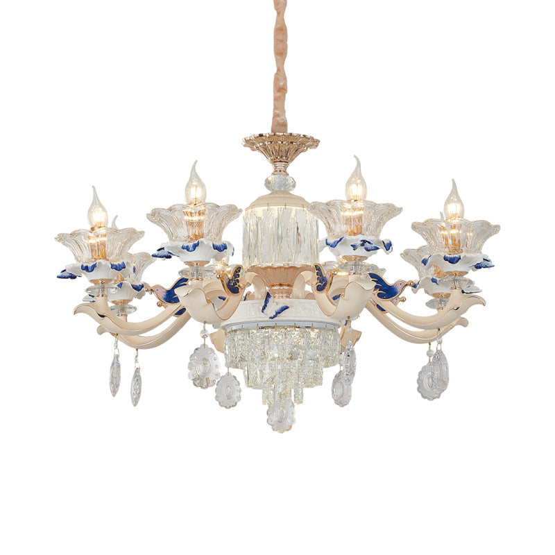 Modern Rose Gold Crystal Chandelier Pendant - 6/8 Lights Blooming Bedroom Suspension Lamp With