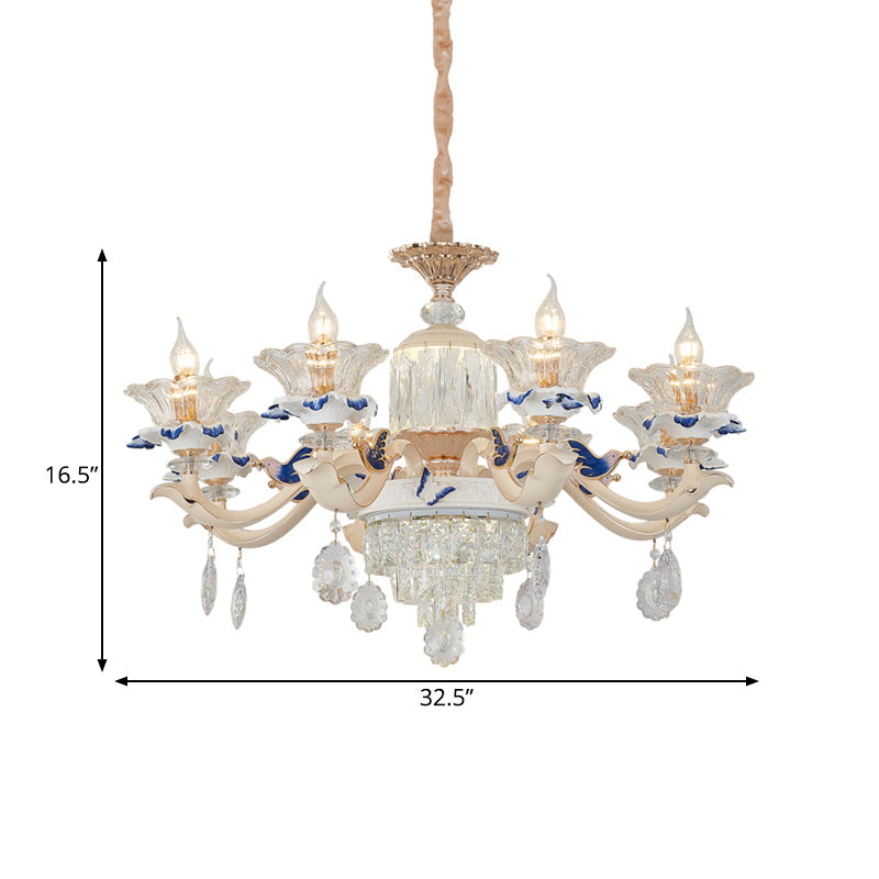 Modern Rose Gold Crystal Chandelier Pendant - 6/8 Lights Blooming Bedroom Suspension Lamp With