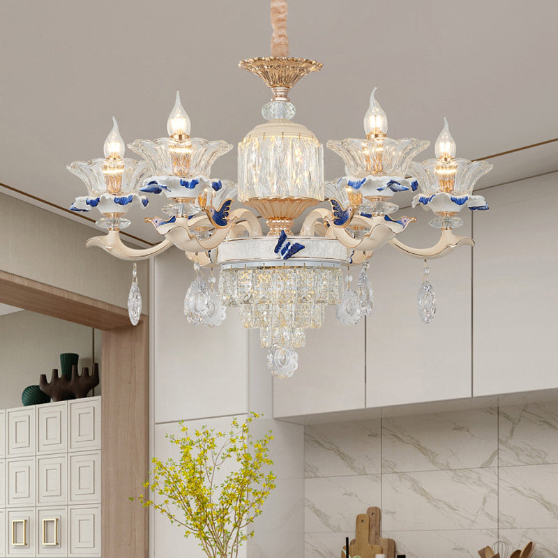 Modern Rose Gold Crystal Chandelier Pendant - 6/8 Lights Blooming Bedroom Suspension Lamp With