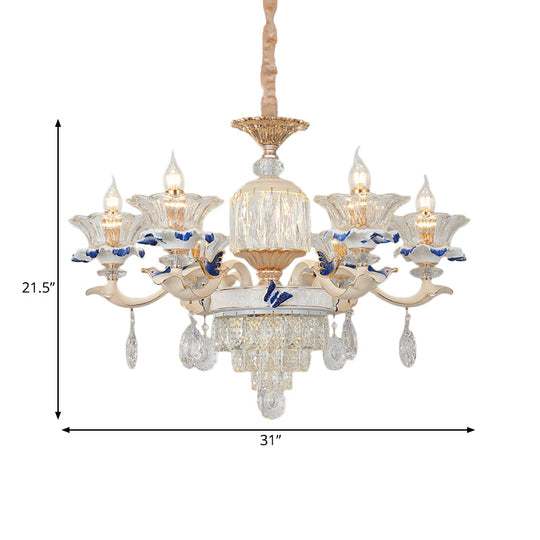 Modern Rose Gold Crystal Chandelier Pendant - 6/8 Lights Blooming Bedroom Suspension Lamp With