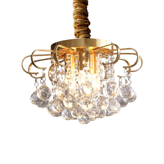 Traditional Floral Crystal Ball Pendant Chandelier in Gold - 3/5 Bulbs, 14"/18" Wide