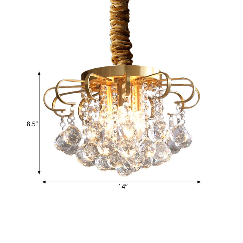 Traditional Floral Pendant Chandelier With Crystal Balls In Gold - 3/5 Bulb Option 14/18 Wide