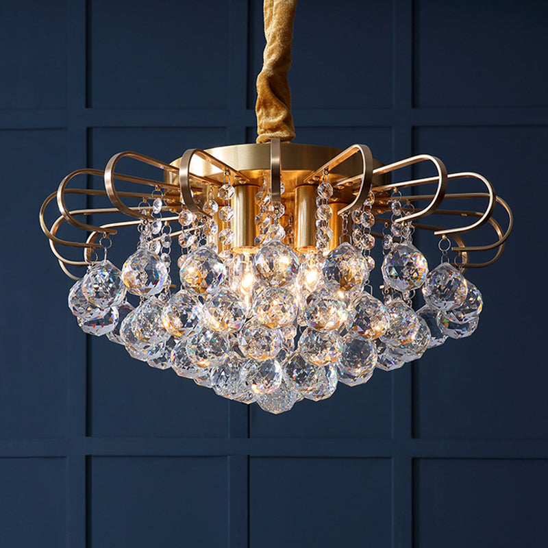 Traditional Floral Pendant Chandelier With Crystal Balls In Gold - 3/5 Bulb Option 14/18 Wide / 18