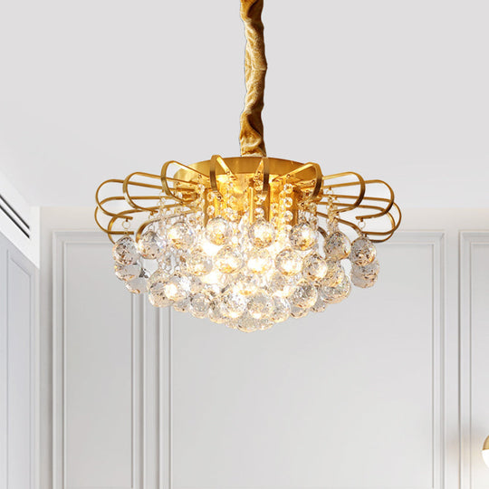 Traditional Floral Pendant Chandelier With Crystal Balls In Gold - 3/5 Bulb Option 14/18 Wide