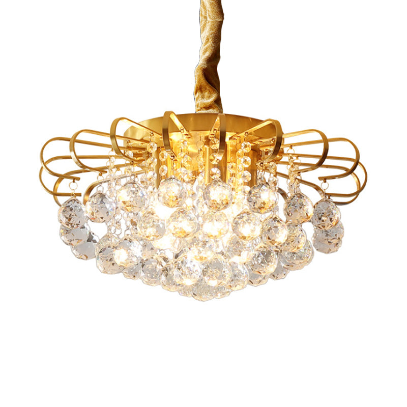 Traditional Floral Pendant Chandelier With Crystal Balls In Gold - 3/5 Bulb Option 14/18 Wide