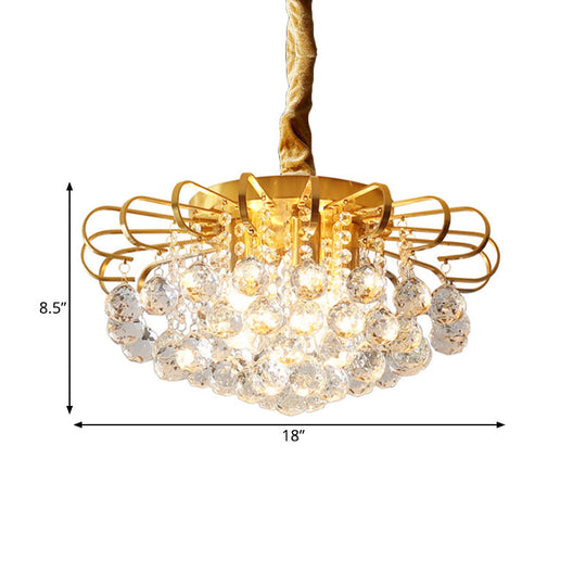 Traditional Floral Crystal Ball Pendant Chandelier in Gold - 3/5 Bulbs, 14"/18" Wide