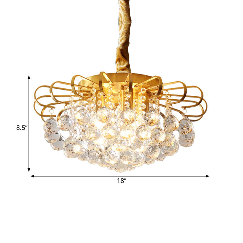 Traditional Floral Pendant Chandelier With Crystal Balls In Gold - 3/5 Bulb Option 14/18 Wide