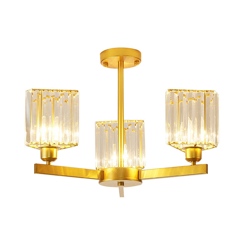 Gold Crystal Chandelier Pendant Light For Bedroom - 3/6 Head Triangle Prisms