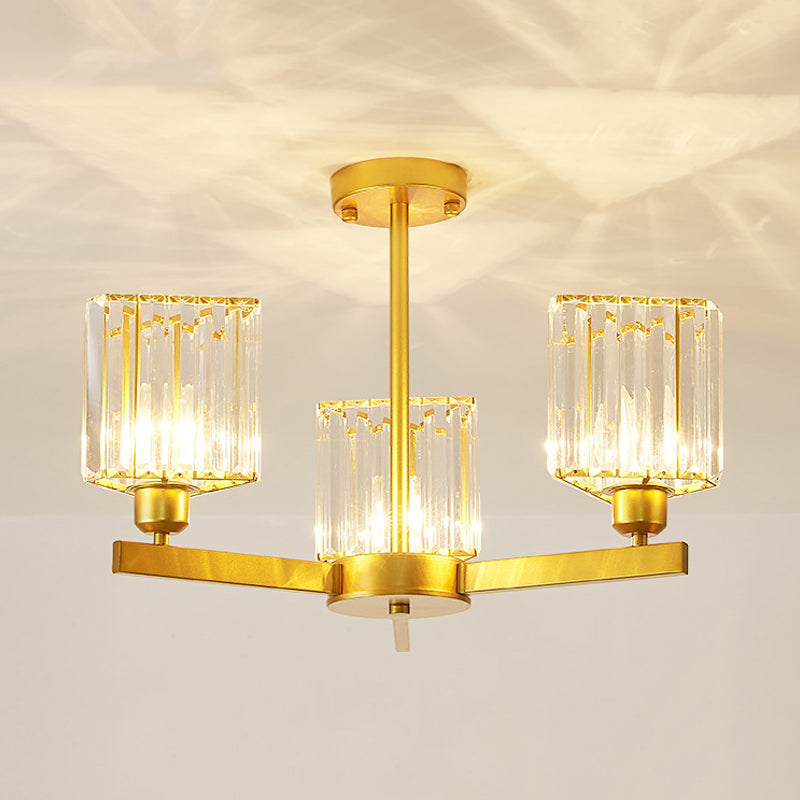 Gold Crystal Chandelier Pendant Light For Bedroom - 3/6 Head Triangle Prisms