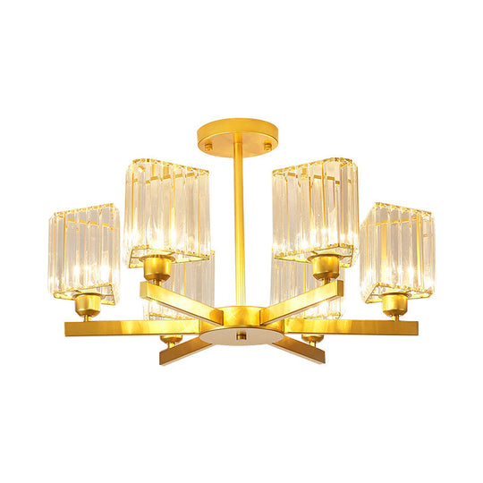 Gold Crystal Chandelier Pendant Light For Bedroom - 3/6 Head Triangle Prisms