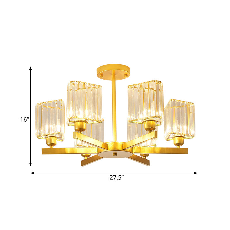 Elegant Gold Chandelier with Crystal Triangle Prisms - Perfect for Bedroom