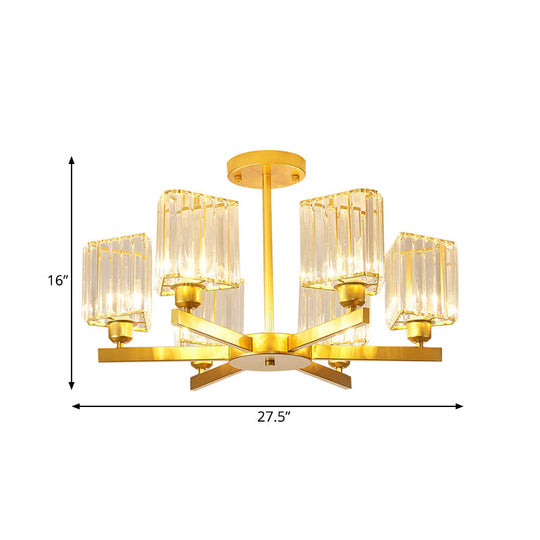 Gold Crystal Chandelier Pendant Light For Bedroom - 3/6 Head Triangle Prisms