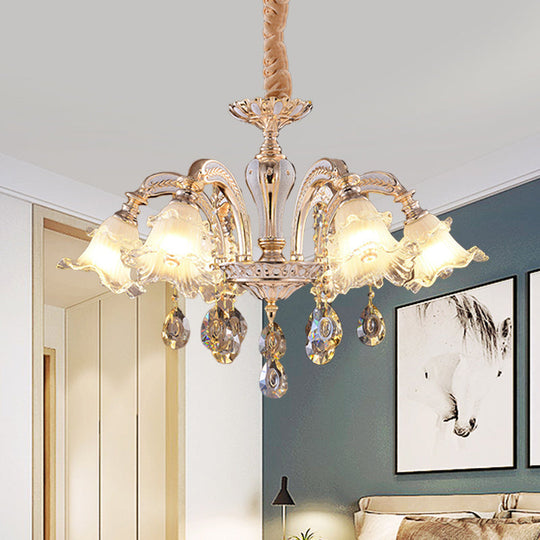 Ruffled Glass Chandelier: 2-Layer Antiqued Design 3/6 Lights Gold Finish 6 /