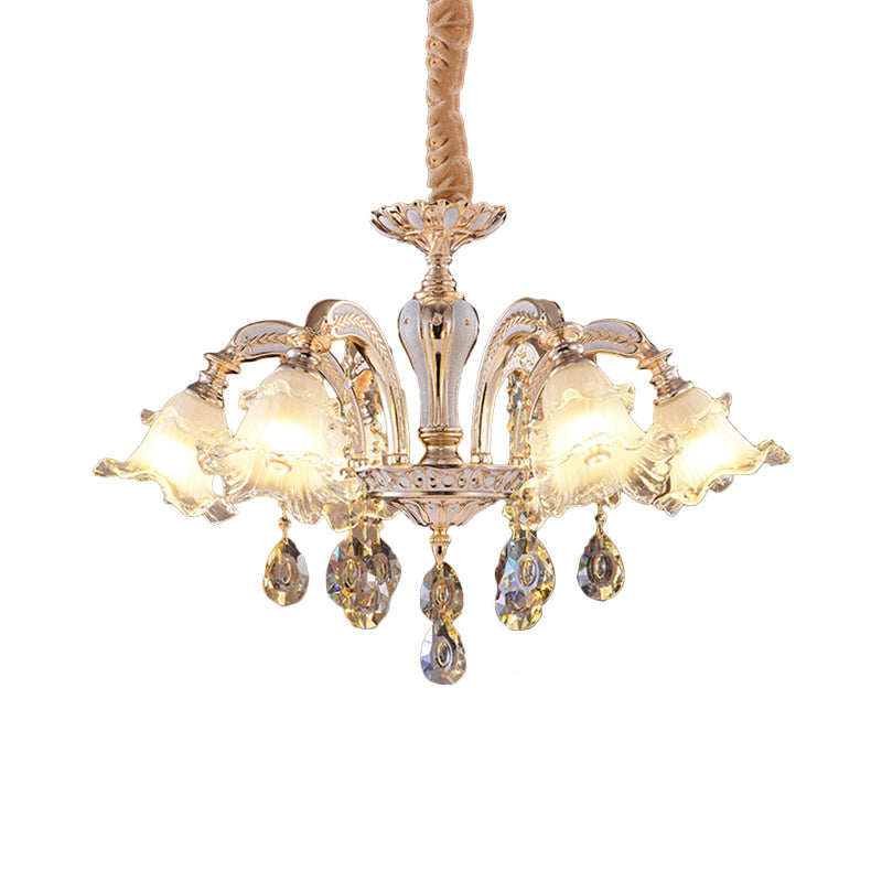 Ruffled Clear Glass Chandelier in Gold - 2-Layer, 3/6 Lights - Perfect for Dining Table