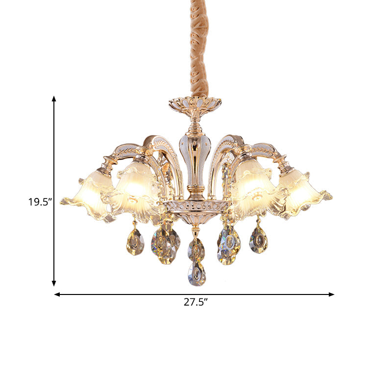 Ruffled Glass Chandelier: 2-Layer Antiqued Design 3/6 Lights Gold Finish