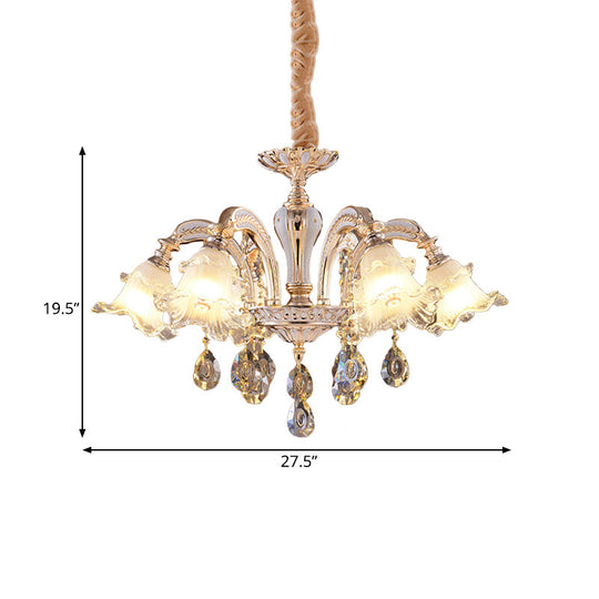 Ruffled Glass Chandelier: 2-Layer Antiqued Design 3/6 Lights Gold Finish