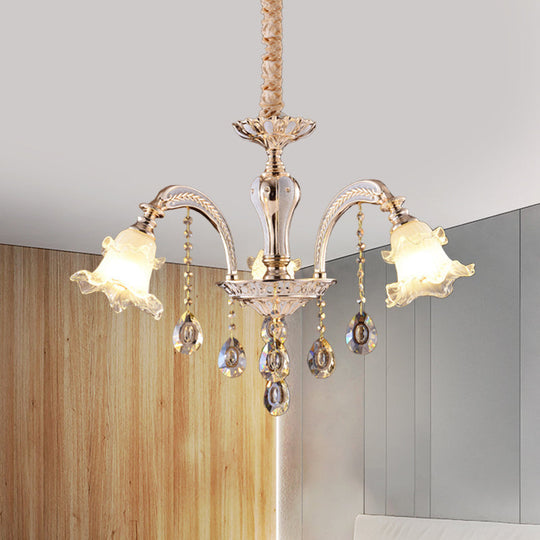 Ruffled Clear Glass Chandelier in Gold - 2-Layer, 3/6 Lights - Perfect for Dining Table