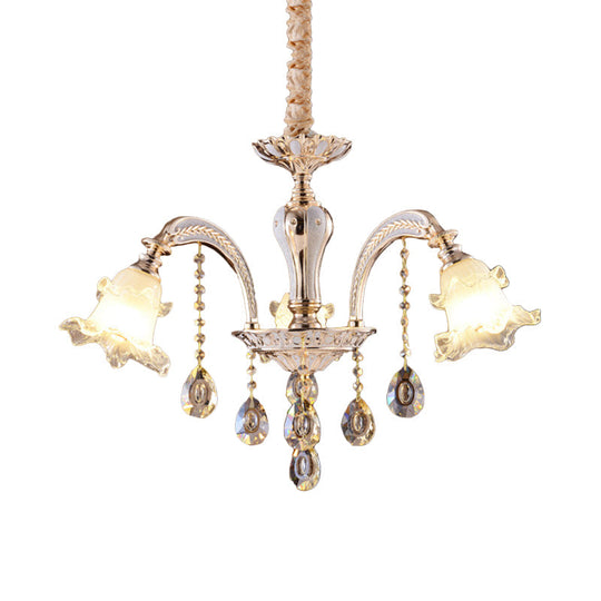 Ruffled Glass Chandelier: 2-Layer Antiqued Design 3/6 Lights Gold Finish