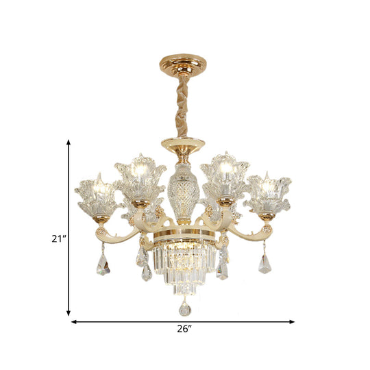 Modern Gold Blossom Chandelier with 6 Clear Glass Heads - Stylish Ceiling Pendant Light for Living Room