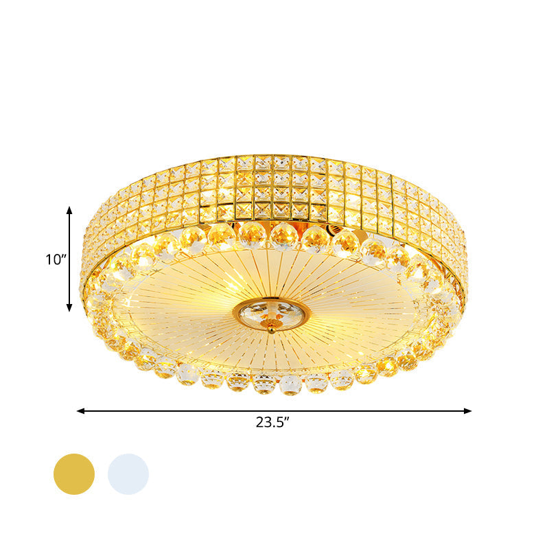 Crystal Beveled Flush Mount Led Ceiling Light In Silver/Gold 16/23.5 Inch Dia