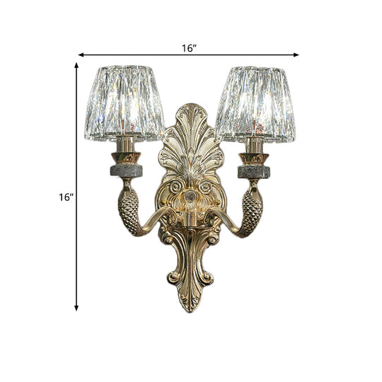 Gold K9 Crystal Cone Shade Wall Sconce Light - Antique Style Ideal For Dining Room Half-Bulb Lamp