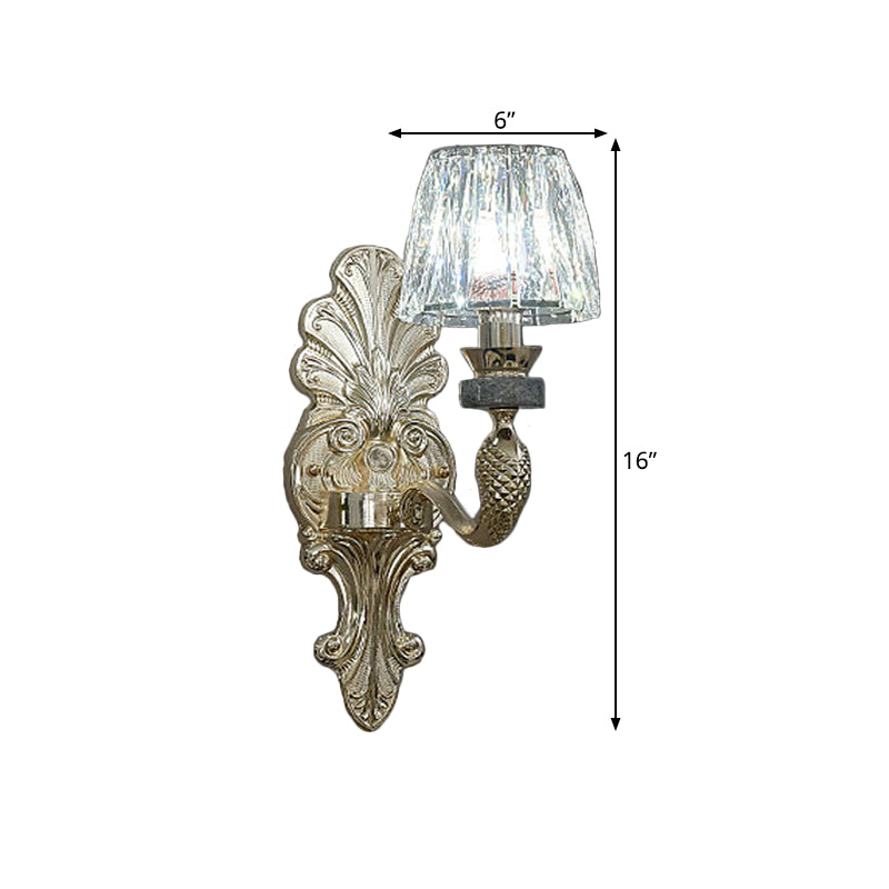 Gold K9 Crystal Cone Shade Wall Sconce Light - Antique Style Ideal For Dining Room Half-Bulb Lamp