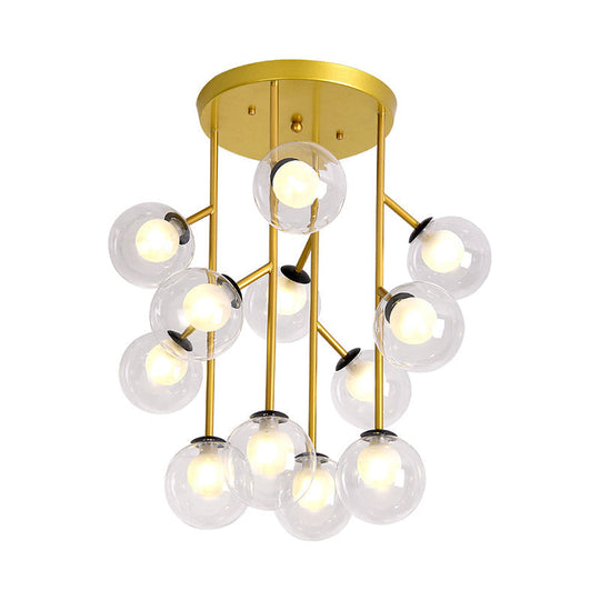 Modern Ball Semi-Mount Clear Glass Ceiling Lamp with Black/Gold Finish - 9/12 Heads Ideal for Living Room