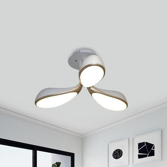 Modernist Oval Bedroom Ceiling Light Fixture with 3 Metallic Semi-Flush Lights in White