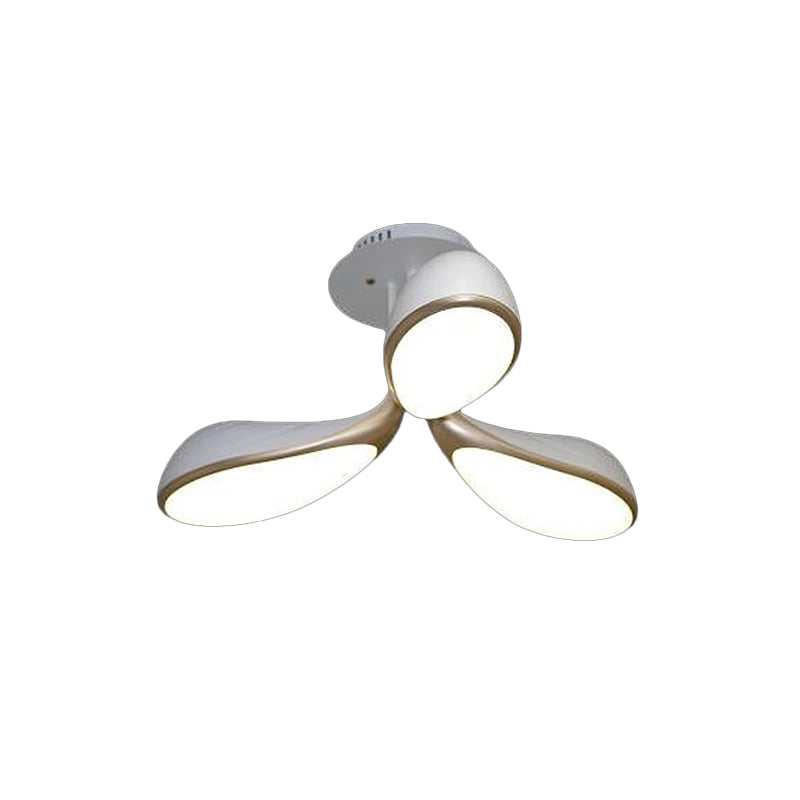 Modernist Oval Bedroom Ceiling Light Fixture with 3 Metallic Semi-Flush Lights in White