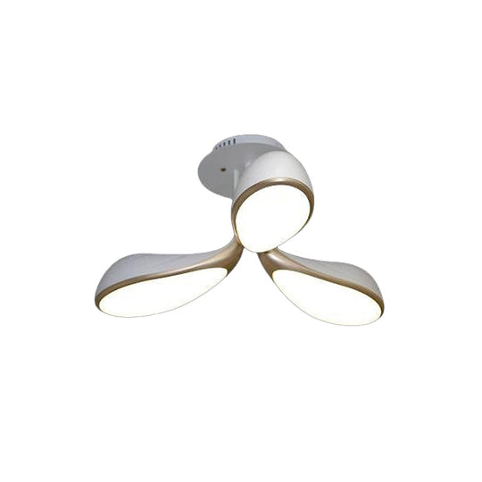 Modernist Oval Bedroom Ceiling Light Fixture with 3 Metallic Semi-Flush Lights in White