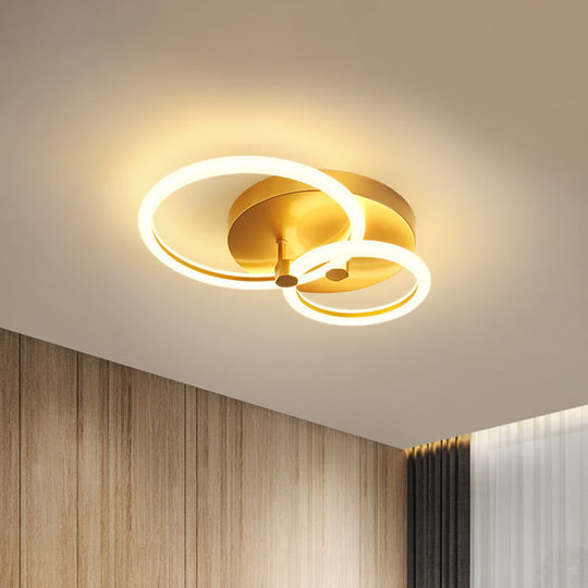 Gold Flush Ceiling Lamp with LED Lights - Simple Semi Mount Design for Bedrooms (16"/19" Available)