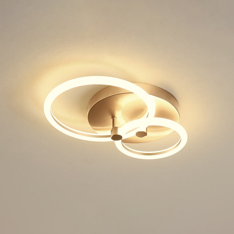 Gold Flush Ceiling Lamp with LED Lights - Simple Semi Mount Design for Bedrooms (16"/19" Available)