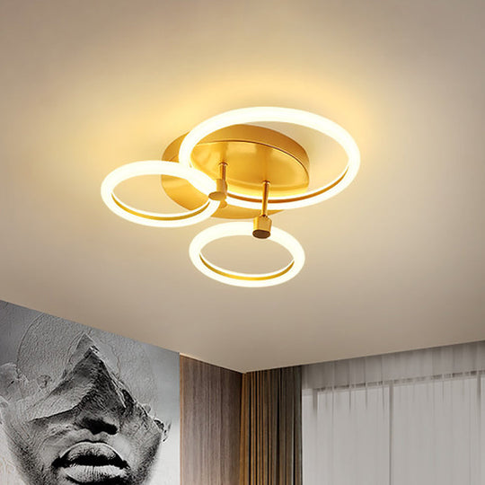 Gold Flush Ceiling Lamp with LED Lights - Simple Semi Mount Design for Bedrooms (16"/19" Available)