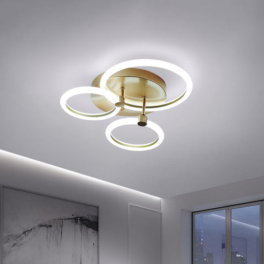 Gold Flush Ceiling Lamp with LED Lights - Simple Semi Mount Design for Bedrooms (16"/19" Available)