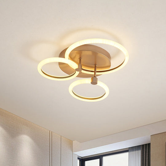 Gold Flush Ceiling Lamp with LED Lights - Simple Semi Mount Design for Bedrooms (16"/19" Available)