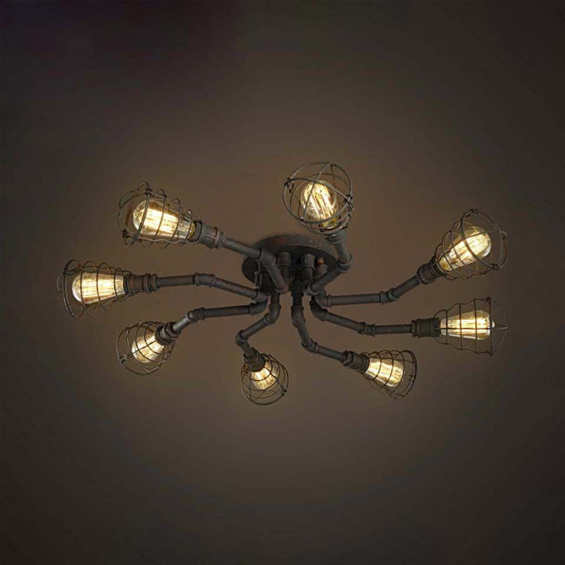 Black/Bronze Metal Twisted Pipe Semi Flush Light Fixture for Restaurant - 4/6/8 Bulbs