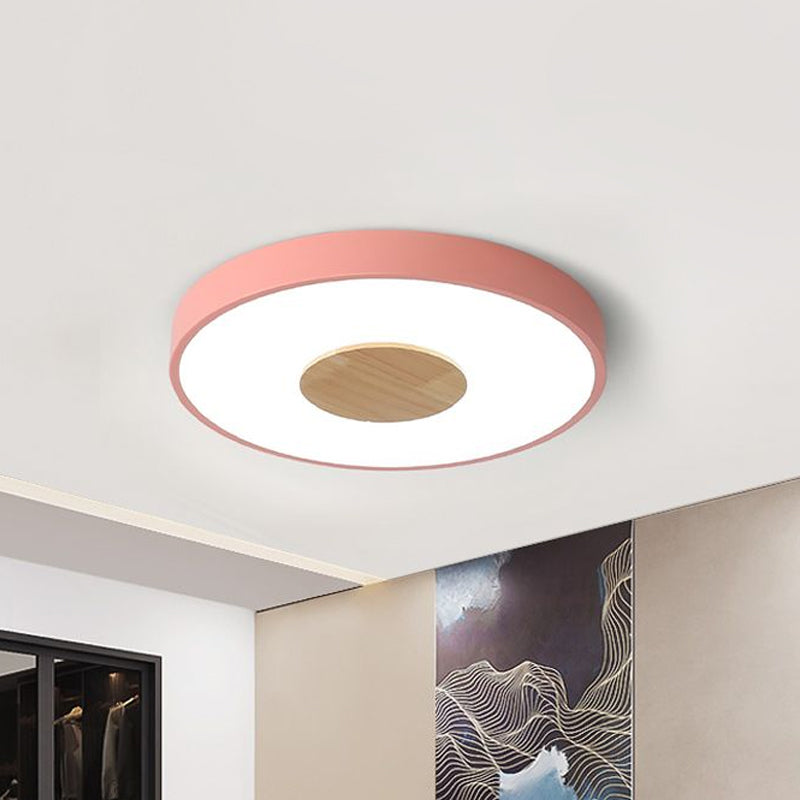 Nordic Metal Flush Mount Ceiling Light - 12"/16"/19.5" Diameter - Integrated LED Fixture for Bedroom, Pink/Blue/Green Options